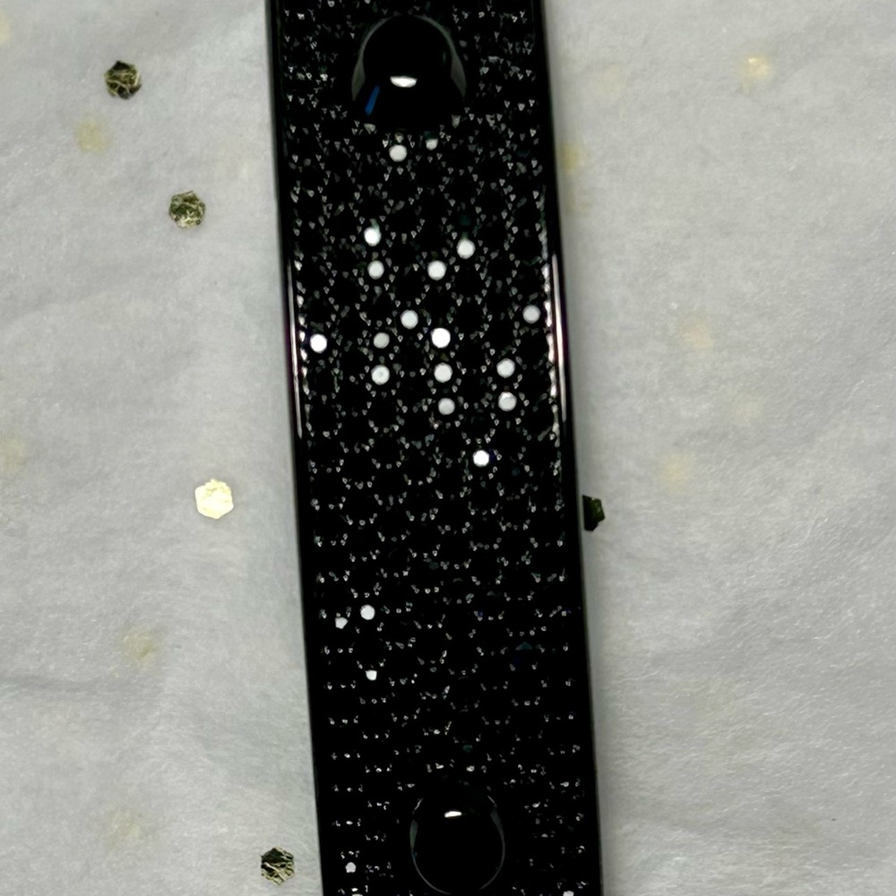 Black Pave Rhinestone Bracelet on Leather Strap - Picture 5 of 10